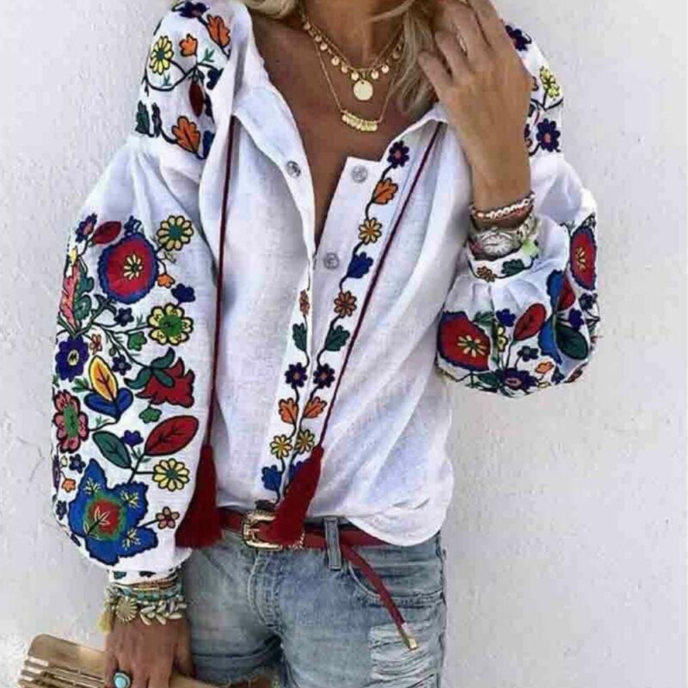 White floral antique blouse